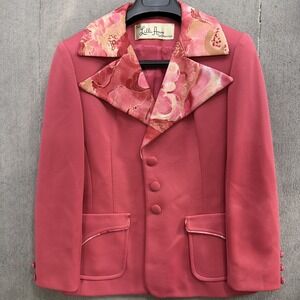 Lilli Ann Vintage Pink Suit Jacket Floral Collar 1960s Mod Blazer Small